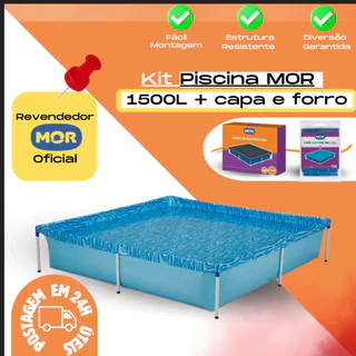 Piscina Infantil Quadrada + Capa + Forro 1500 Litros - Mor