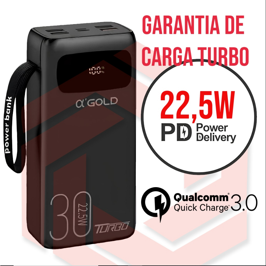 Carregador portatil turbo Power bank 30.000 Dual PD QC3.0