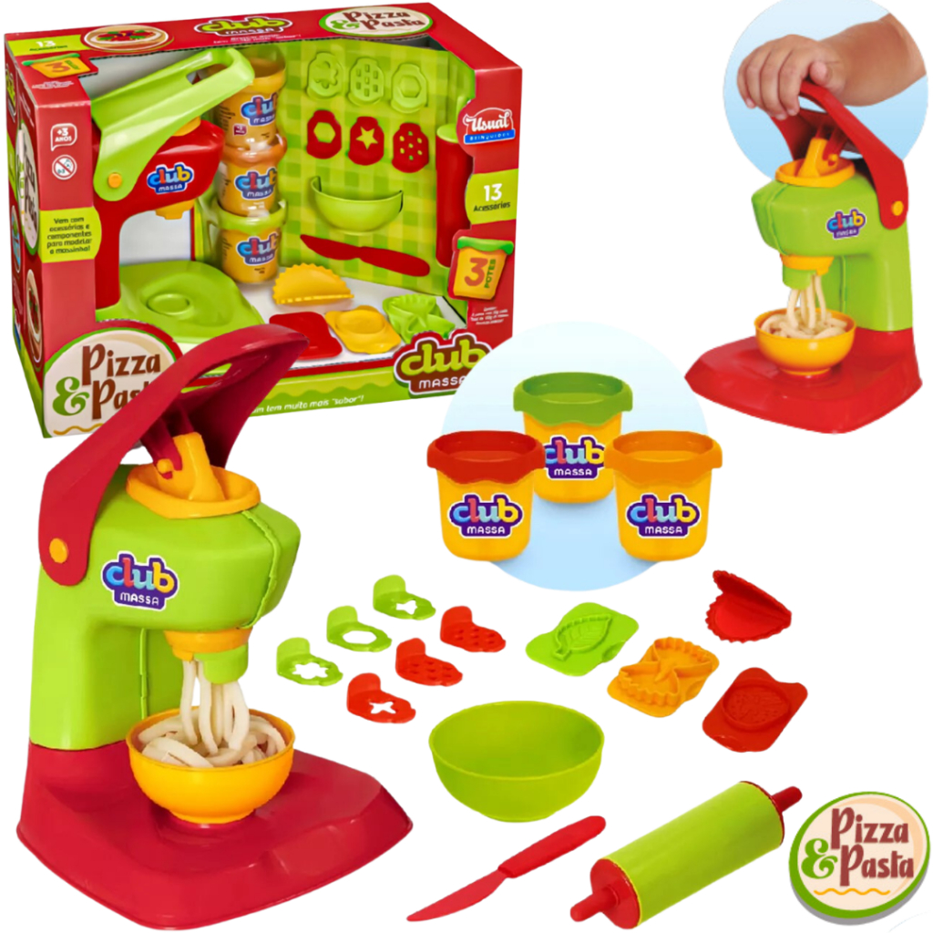 Máquina de Massinha Pizza e Pasta Club Massa Brinquedo Infantil e