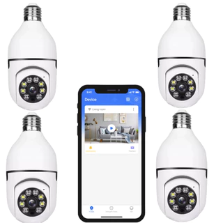 Kit Cameras Ip Giratória 360º Wi-Fi Teto Lâmpada Visão Noturna Sensor Movimento