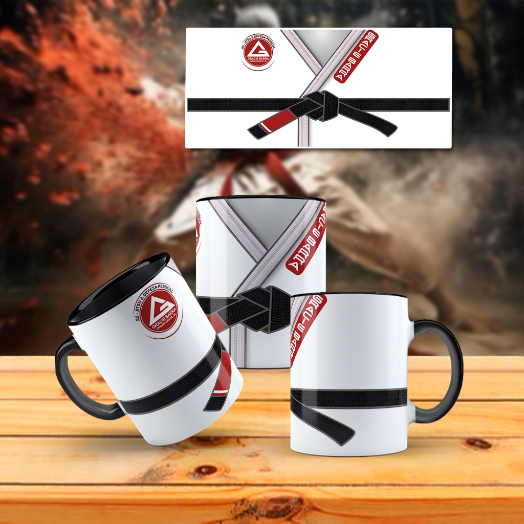 Caneca Estilo Kimono Gracie Barra Personalizada Com cor da faixa