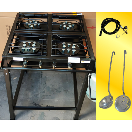 Fogão Industrial 4 Bocas Preto Alta Pressão c/ Mangueira e Registro (Kit Opcional)