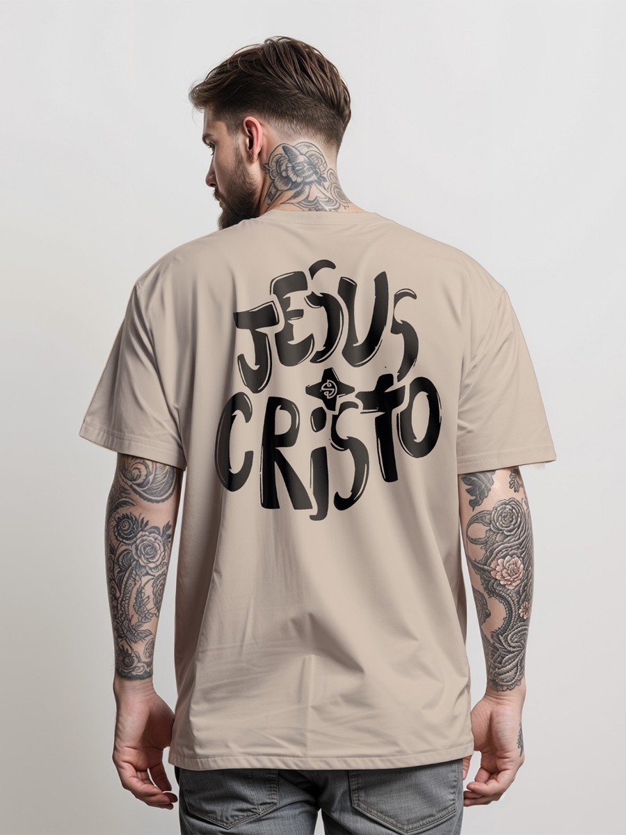 Camiseta Streetwear JESUS CRISTO Camisa Masculina Manfinity 100% Algodão 30.1 Penteado