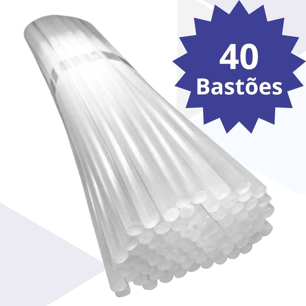 Cola Quente em Bastão Pacote com 40 Unidades Tipo Fina 7mm x 30cm para ...