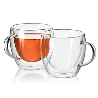 Kit 2 Xicaras Caneca Copo de Vidro 250ml Parede Duplo Isolante Térmico Café Chá Suco Água