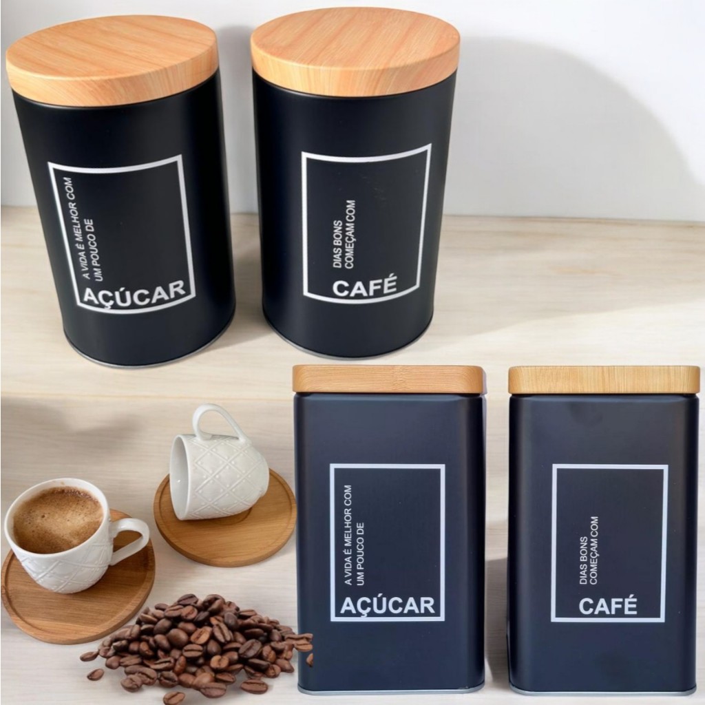 Kit Porta Lata Mantimento Pote Café e Açúcar - 2pçs