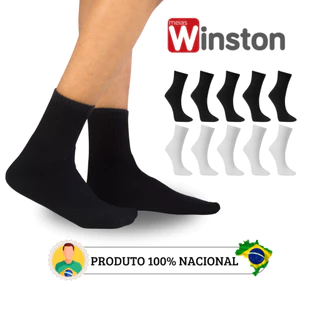 Kit 10 Pares Meia Cano Médio Alto Algodão Masculino Feminino Branca Preta Cinza Canela Streetwear