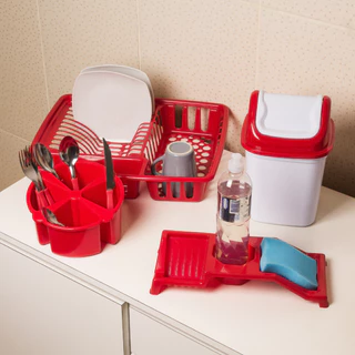 Kit Cozinha Lixeira Pia + Porta sabão + Escorredor de talher 3 Peças para pia cozinha casa - Plasconex