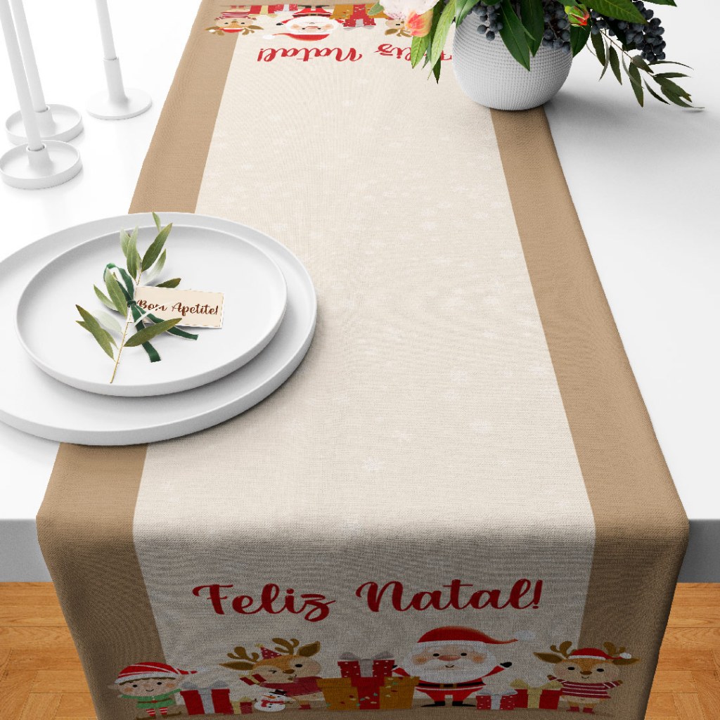 Trilho Caminho de Mesa Natalino Decorativo Feliz Natal 110X35cm ENVIO RÁPIDO!