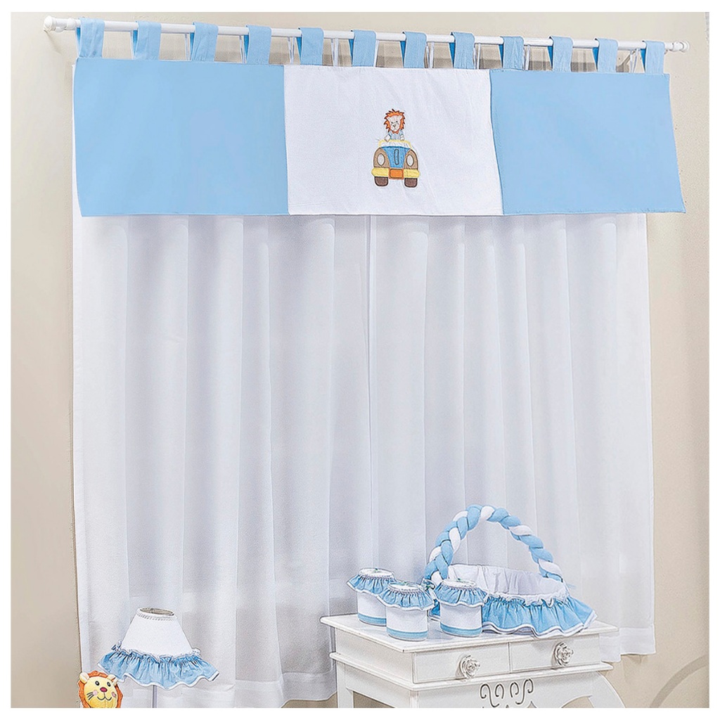 Cortina Para Quarto de Bebê Menino Safari Azul 03 Peças - Coleção ...