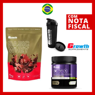 Kit Creatina Creapure 100g + Basic Whey Protein 1Kg + Coqueteleira - Growth Original