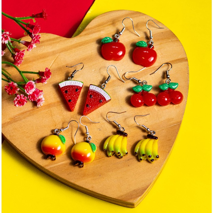 BRINCO AESTHETIC DE FRUTAS - MELANCIA CEREJA MAÇA - RESINA