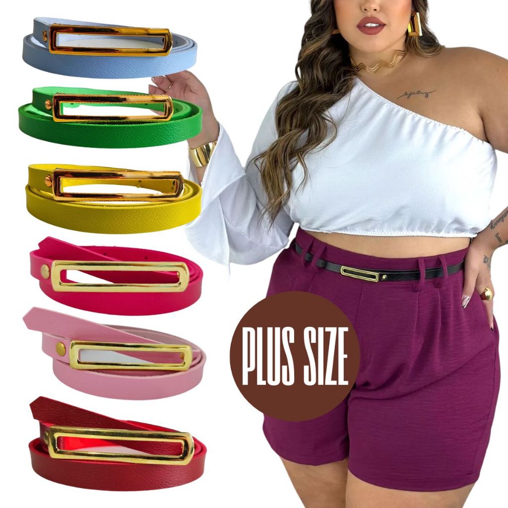Cinto Feminino Plus Size Fivela Dourada Fino Colorido Cores | Shopee Brasil