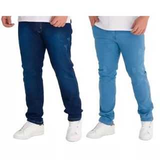 Kit 2 Calças Jeans Skinny Masculina C/ Lycra Plus Size Tamanho Grande Casual