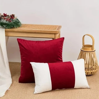 Par de Almofadas Decorativas Natalina Vermelho e Branco Oxford Elegante Confortável Lançamento Natal