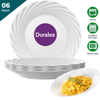 Conjunto 6 Pratos Fundos Jasmim Duralex Nadir Vidro Opaline Branco Circular 23,5cm