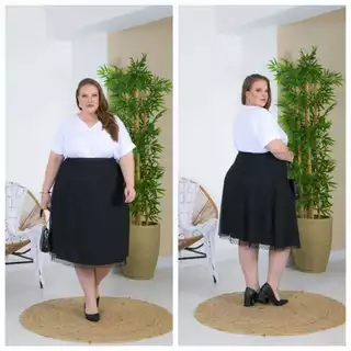 Saia Linda De Tule Midi Com Forro Plus Size G1 Ao G4