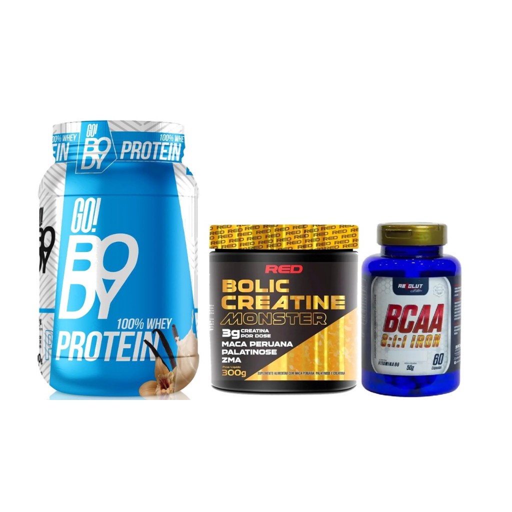 Go body whey protein 900g + Creatina 300g + bcaa absolut 60caps ...