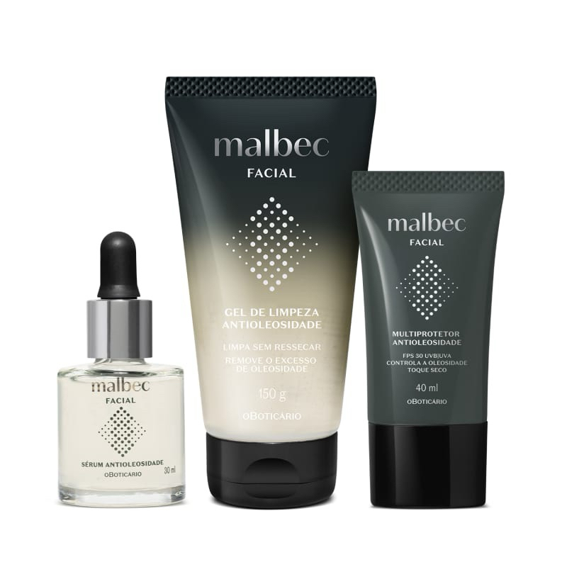 Kit Malbec Facial Antioleosidade: Sérum 30ml + Gel de Limpeza 150g