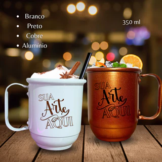 kit 10 Canecas personalizadas alumínio 350 ml cores - ARTE 1 OU 2 LADOS
