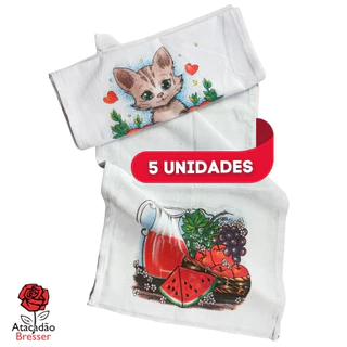 Kit com 5 PANOS DE PRATO DA VOVÓ 100% ALGODÃO Estampas Variadas 48cmX68cm