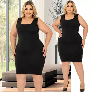 Vestido De Festa Plus Size Tubinho Preto Alça Sustentação Anarruga Modelador Até G3