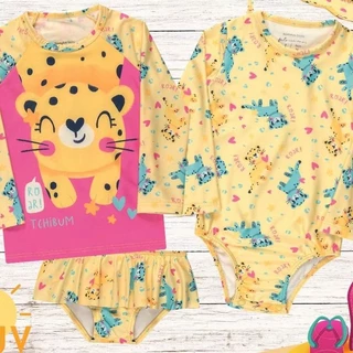 Moda Praia Infantil Menina Conjunto Blusa UV + Calcinha Biquini, Maiô UV Kamylus Baby