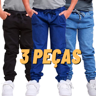 Kit 3 Calças Jeans Jogger Infantil Menino Diversas Cores 2 A 16 anos