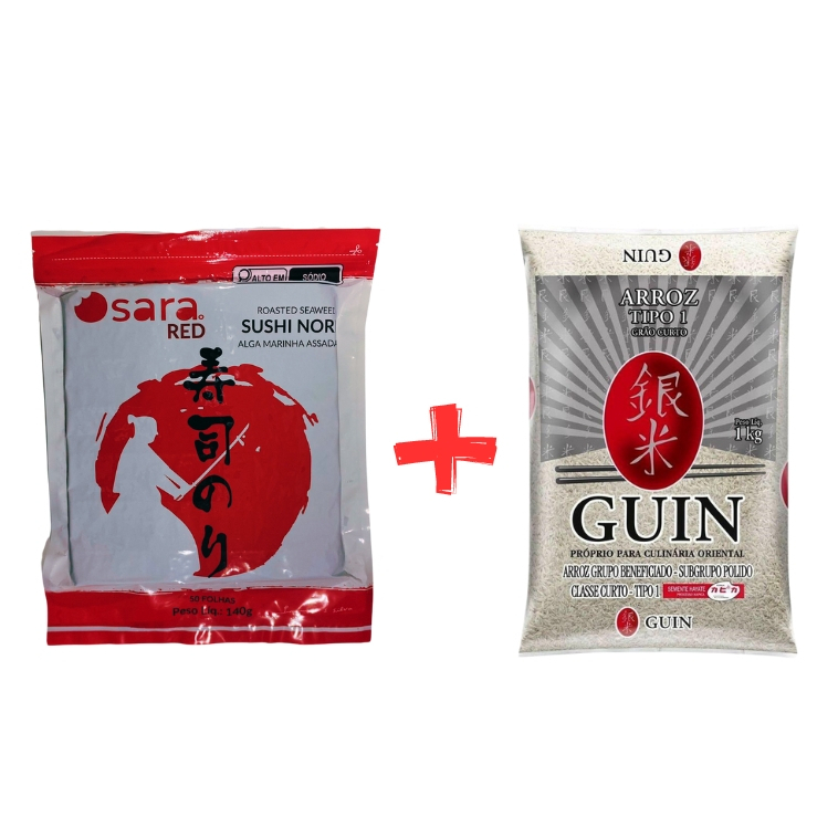 Alga Nori Red Osara 50 folhas + Arroz Guin Curto 1kg