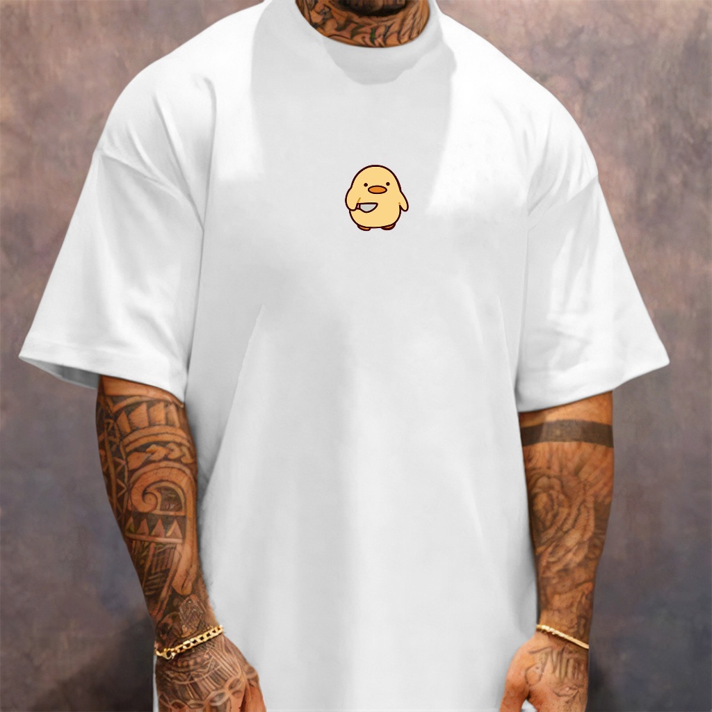 Camiseta Oversized Streetwear Masculina Gola Alta Universitaria Estilosa Academia Treino Meme Pato Duck