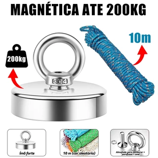 Imã De Neodímio Pesca Magnetica Até 200 Kilos De Tração 10 Metros de corda