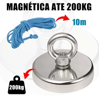 200KG Imã De Neodímio Pesca Magnetica Até 200 Kilos De Tração 10 Metros de corda