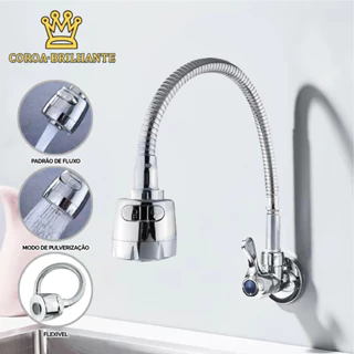 Torneira Gourmet Flexível de Parede Inox Cozinha gourmet Chuveirinho