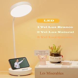 Luminária Abajur Suporte Celular Mesa Recarregável Sensor Led 3 Modos