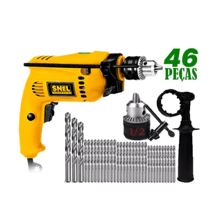 Furadeira Parafusadeira Impacto Martelete 500W Mandril 1/2 127V OU 220V Com Kit 46 Brocas