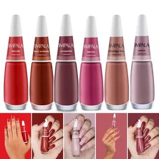 Kit 6 Esmaltes Impala Cores Vermelhas Atacado Manicure Esmalte Hipoalergênico