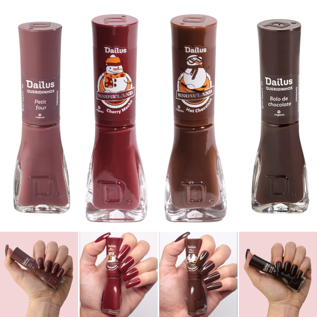Kit Esmaltes Dailus Escuro Marrom Vermelho Inverno Cremoso