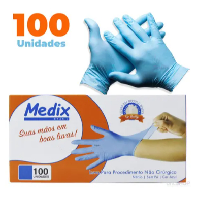 Luva Nitrílica Sem Pó Medix Azul - P/M/G - Caixa C/100 Uni