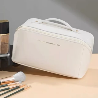 KIT 2 Bolsa De Cosmético De Couro PU Com Grande Capacidade Portátil Viagem Cosméticos Para Viagem