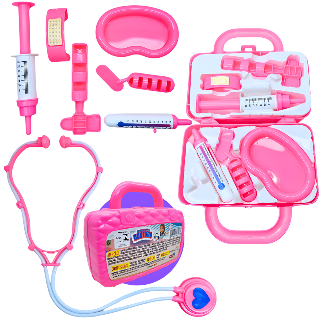 Brinquedo Infantil Maleta Pequena Doutora Meninas Rosa Médica Profissão ...