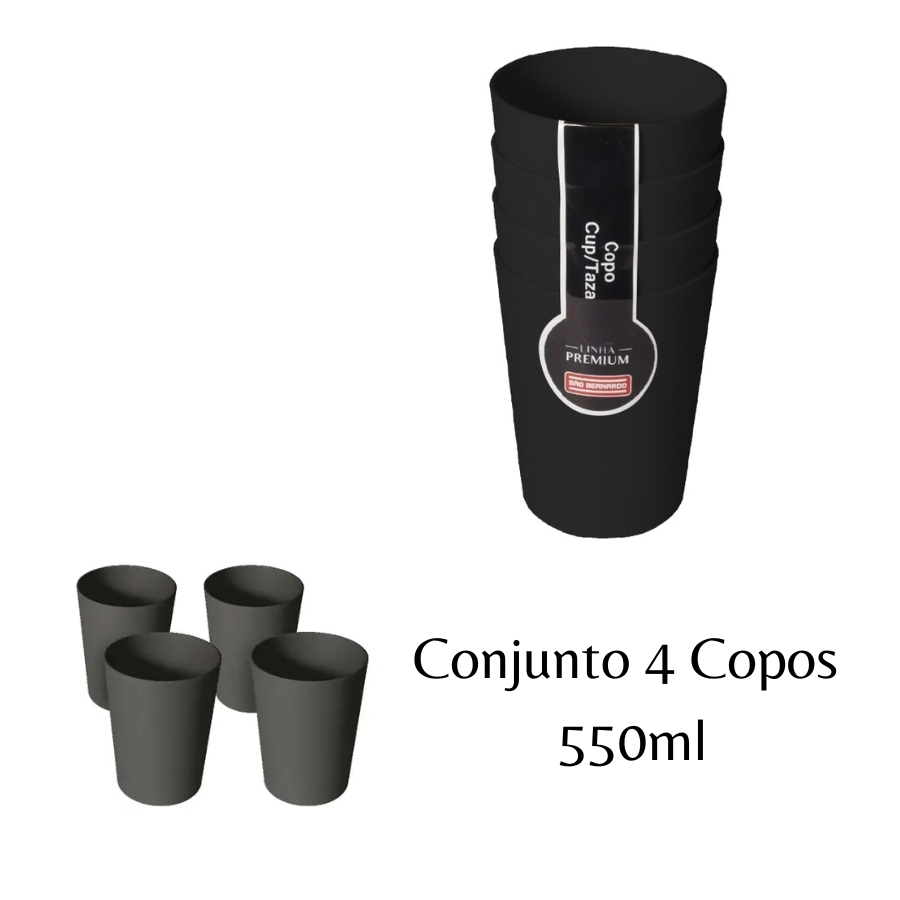 Conjunto 4 Copos 550ml Plástico Sem Borda São Bernardo