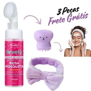 Kit 3pcs SkinCare Sabonete Facial Faixa e Escovinha de Limpeza Facial Conjunto Skin Care