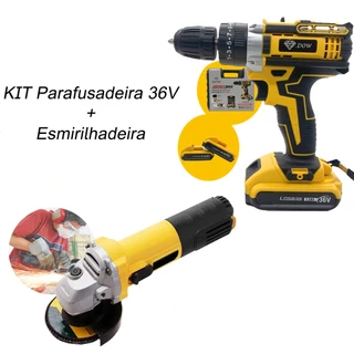 KIT Parafusadeira furadeira 36v Com gancho e 2 bateria + Esmerilhadeira Lixadeira Angular 220v