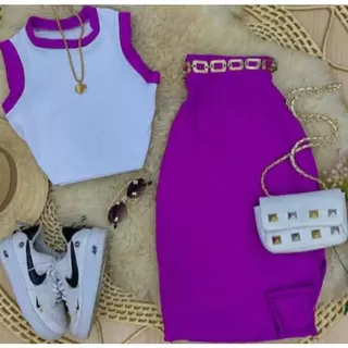 Conjunto saia midi infantil e juvenil