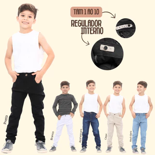 Calça Jeans Infantil Menino Regulador Interno Lycra Várias Cores Tam 1 ao 10