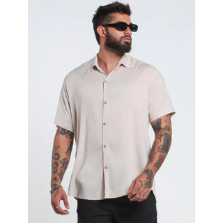 Camisa Masculina Viscolinho Manga Curta Botões Social