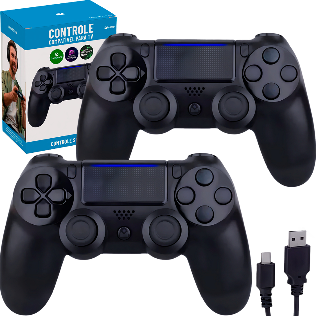 KIT 2 Controle compatível com PS4 Preto Sem Fio Console PC Notebook ...