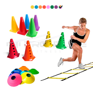 KIT Treino Funcional Agilidade 5 Chapeu + 5 Cones Lisos + 4 Cone Com Furo + 2 Barreira + Escada