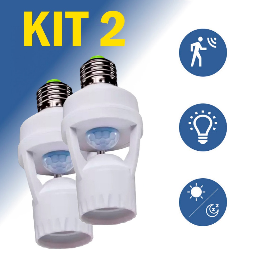 Kit 2 Sensores de Presença Com Fotocélula Para Lâmpada Soquete