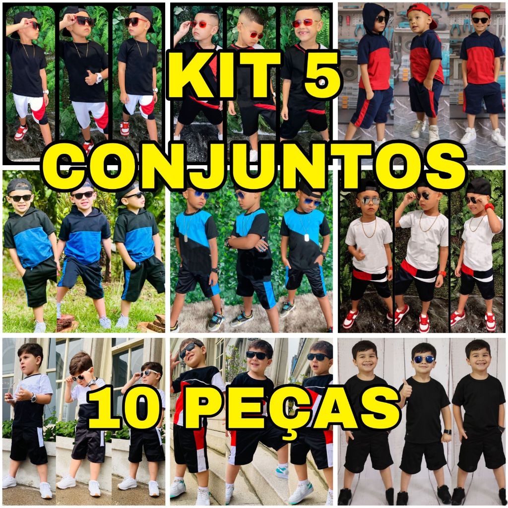Kit 5 Conjuntos Infantil Juvenil Menino Blogueirinho Estiloso do 1 ao 14 anos